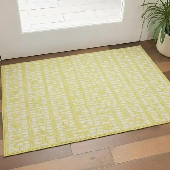 Yellow And Ivory Geometric Washable Area Rug With UV Protection Photo 2