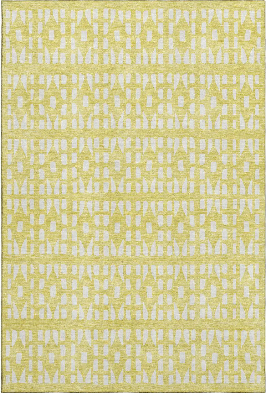 Yellow And Ivory Geometric Washable Area Rug With UV Protection Photo 1