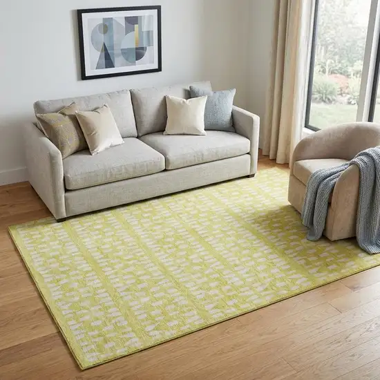 Yellow And Ivory Geometric Washable Area Rug With UV Protection Photo 1