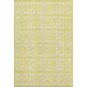 Photo of Yellow And Ivory Geometric Washable Area Rug With UV Protection