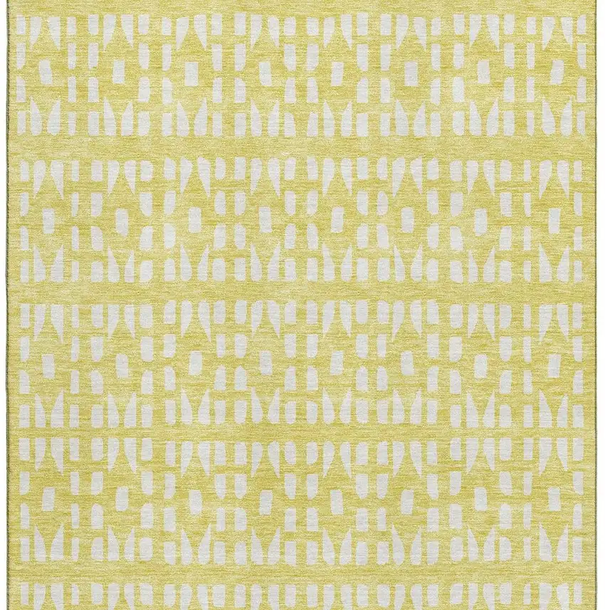 Yellow And Ivory Geometric Washable Area Rug With UV Protection Photo 4