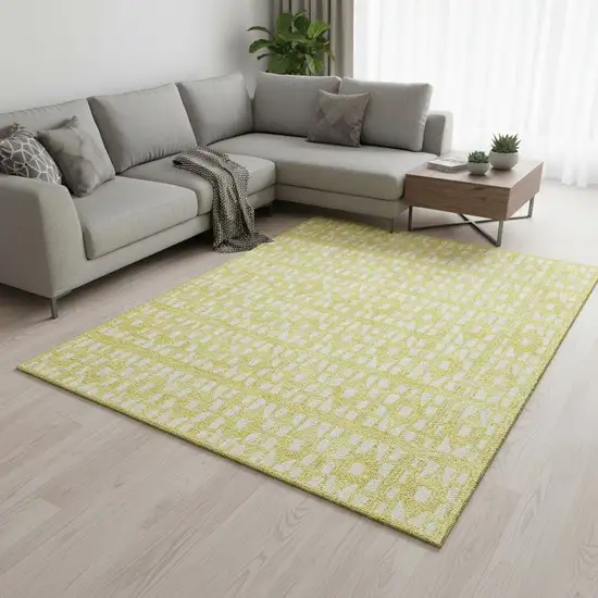 Yellow And Ivory Geometric Washable Area Rug With UV Protection Photo 2