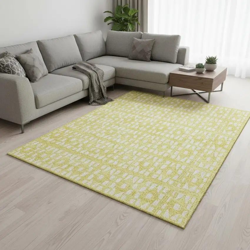 Yellow And Ivory Geometric Washable Area Rug With UV Protection Photo 2
