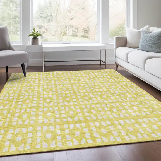 Yellow And Ivory Geometric Washable Area Rug With UV Protection Photo 5