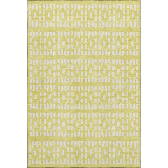 Yellow And Ivory Geometric Washable Area Rug With UV Protection Photo 1