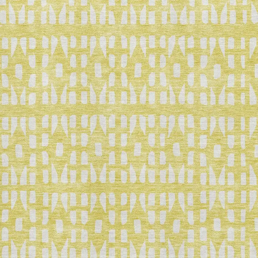 Yellow And Ivory Geometric Washable Area Rug With UV Protection Photo 2