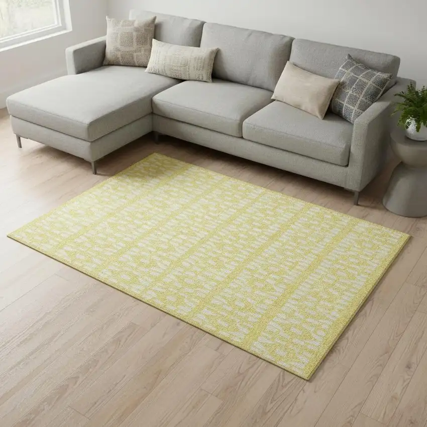 Yellow And Ivory Geometric Washable Area Rug With UV Protection Photo 2