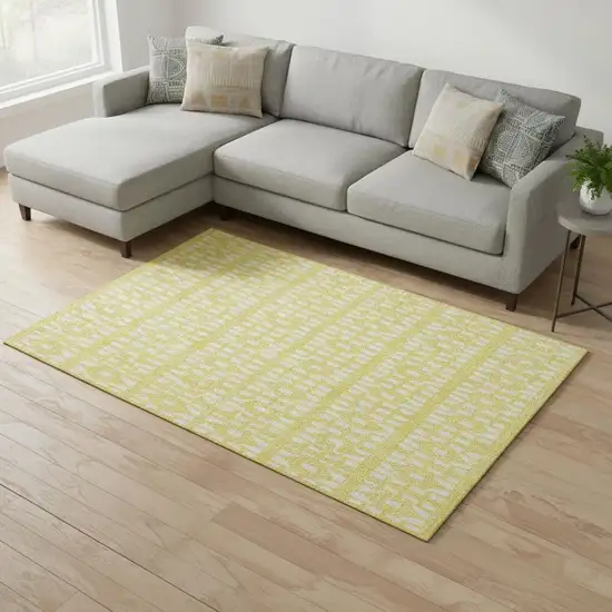 Yellow And Ivory Geometric Washable Area Rug With UV Protection Photo 2