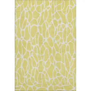 Photo of Yellow And Ivory Geometric Washable Area Rug With UV Protection