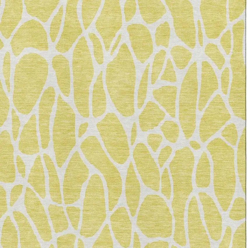 Yellow And Ivory Geometric Washable Area Rug With UV Protection Photo 2