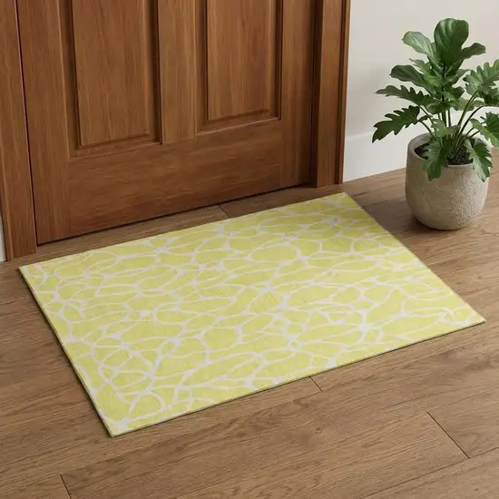 Yellow And Ivory Geometric Washable Area Rug With UV Protection Photo 1