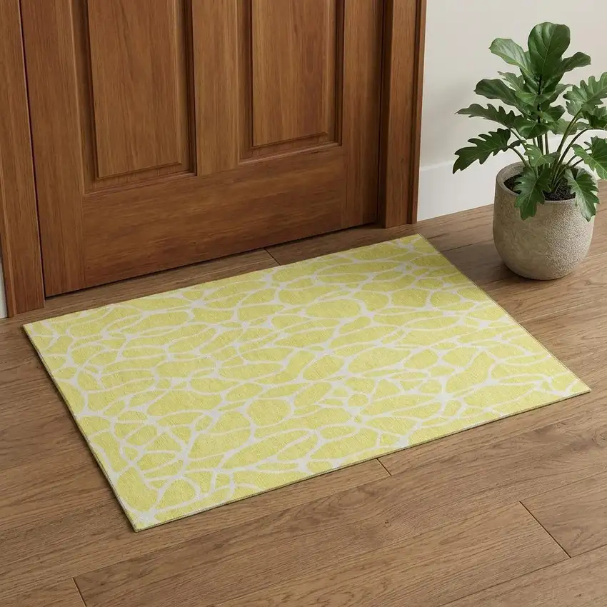 Yellow And Ivory Geometric Washable Area Rug With UV Protection Photo 1