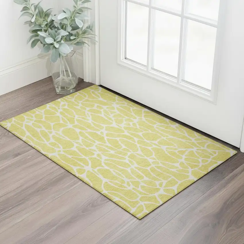 Yellow And Ivory Geometric Washable Area Rug With UV Protection Photo 2