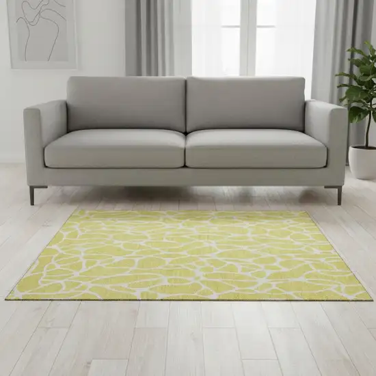 Yellow And Ivory Geometric Washable Area Rug With UV Protection Photo 2
