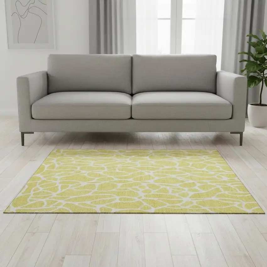 Yellow And Ivory Geometric Washable Area Rug With UV Protection Photo 2