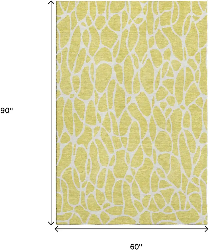 Yellow And Ivory Geometric Washable Area Rug With UV Protection Photo 8