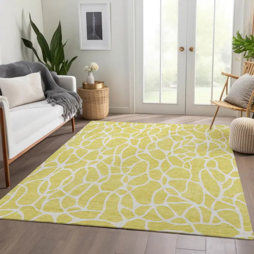 Yellow And Ivory Geometric Washable Area Rug With UV Protection Photo 5