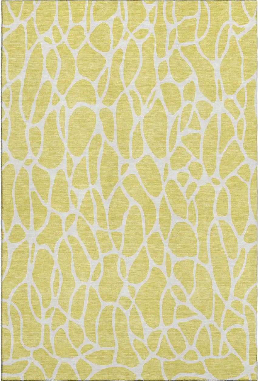 Yellow And Ivory Geometric Washable Area Rug With UV Protection Photo 1