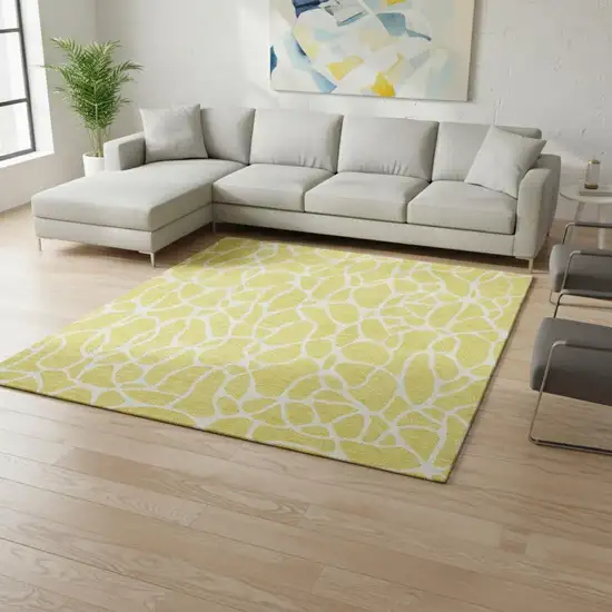 Yellow And Ivory Geometric Washable Area Rug With UV Protection Photo 2
