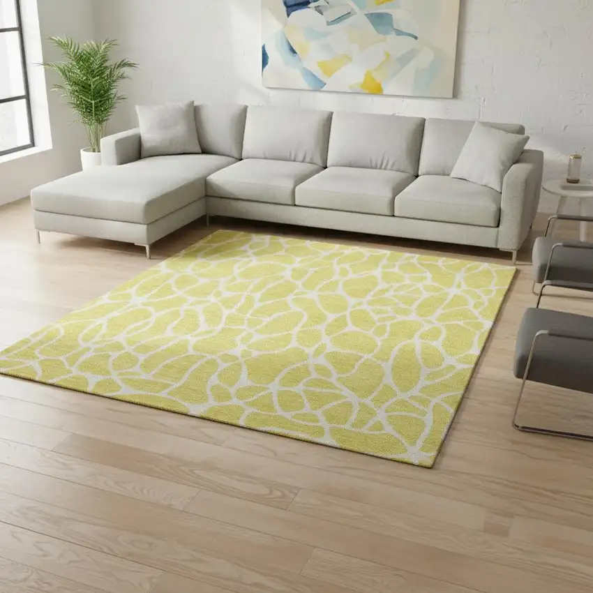 Yellow And Ivory Geometric Washable Area Rug With UV Protection Photo 2