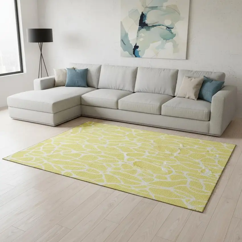 Yellow And Ivory Geometric Washable Area Rug With UV Protection Photo 2