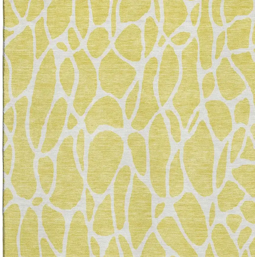 Yellow And Ivory Geometric Washable Area Rug With UV Protection Photo 2