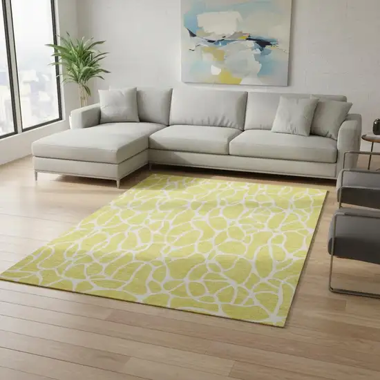 Yellow And Ivory Geometric Washable Area Rug With UV Protection Photo 2