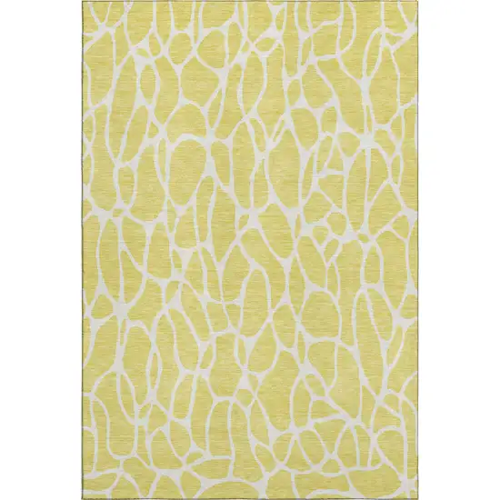Yellow And Ivory Geometric Washable Area Rug With UV Protection Photo 1