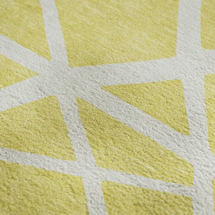 Yellow And Ivory Geometric Washable Area Rug With UV Protection Photo 2