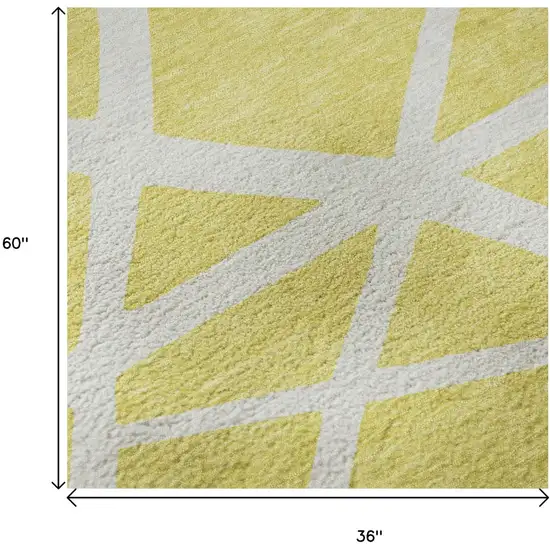 Yellow And Ivory Geometric Washable Area Rug With UV Protection Photo 9