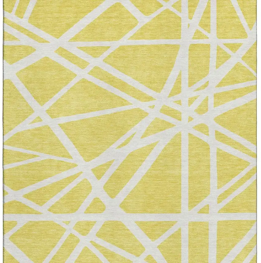 Yellow And Ivory Geometric Washable Area Rug With UV Protection Photo 4