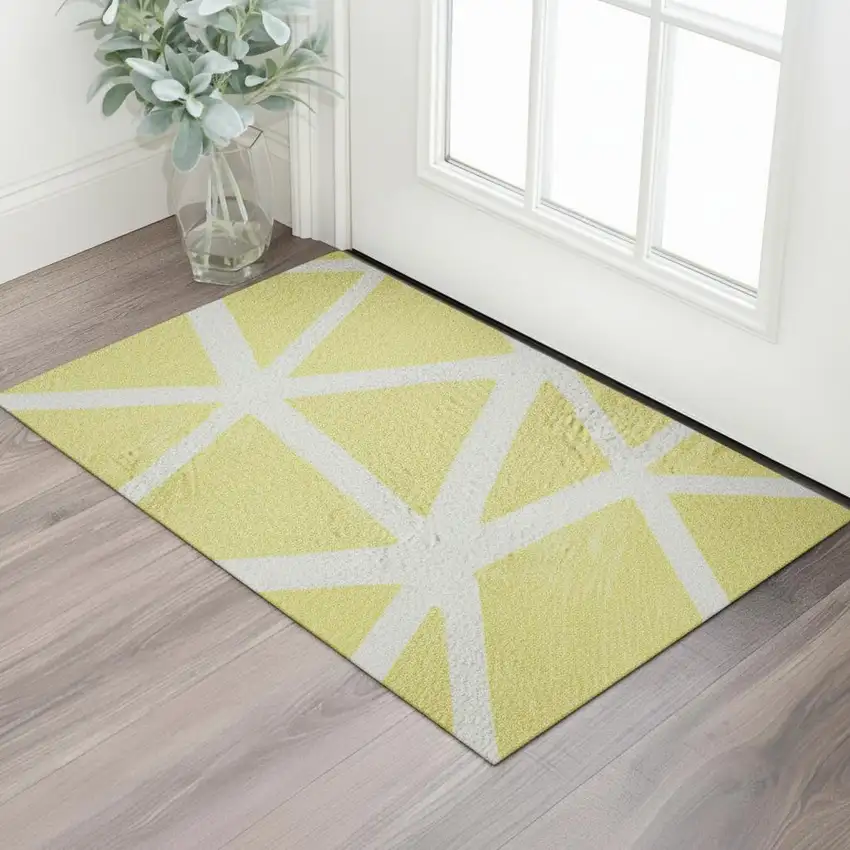 Yellow And Ivory Geometric Washable Area Rug With UV Protection Photo 2