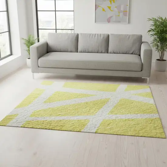 Yellow And Ivory Geometric Washable Area Rug With UV Protection Photo 2