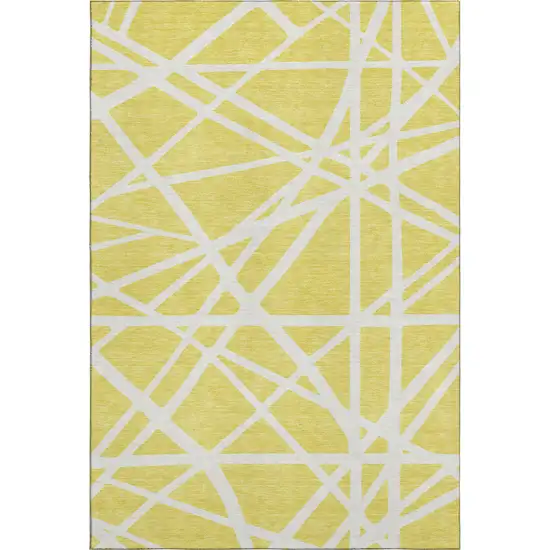 Yellow And Ivory Geometric Washable Area Rug With UV Protection Photo 5