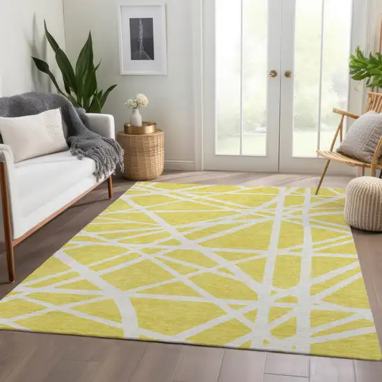 Yellow And Ivory Geometric Washable Area Rug With UV Protection Photo 4