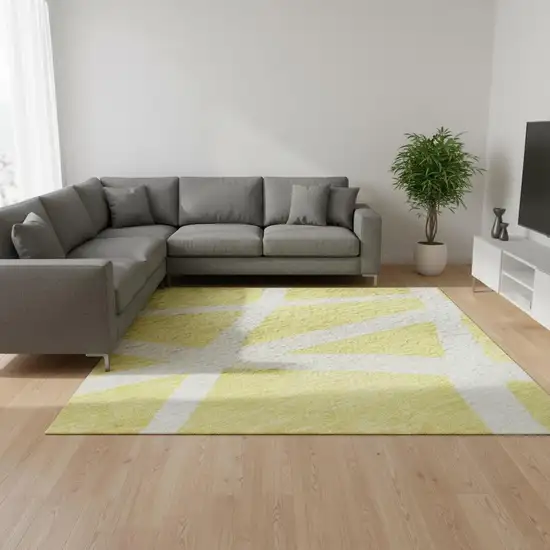 Yellow And Ivory Geometric Washable Area Rug With UV Protection Photo 2