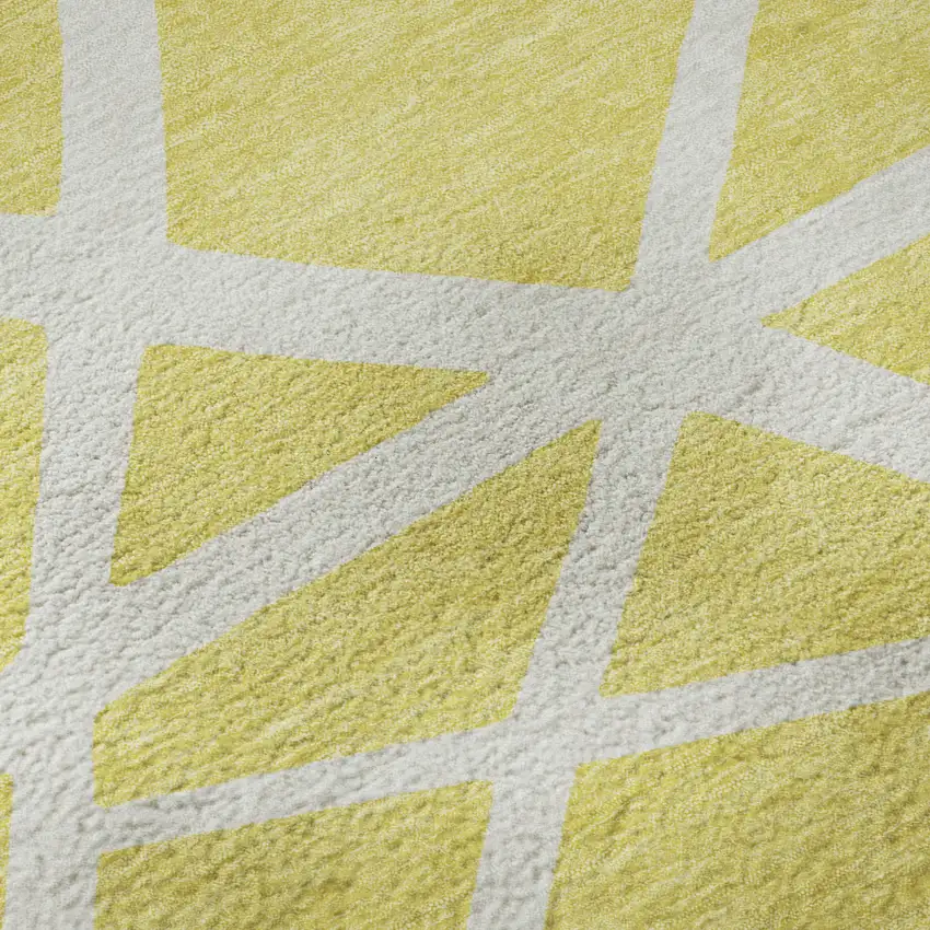 Yellow And Ivory Geometric Washable Area Rug With UV Protection Photo 1