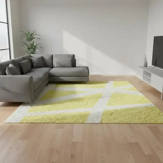 Yellow And Ivory Geometric Washable Area Rug With UV Protection Photo 2