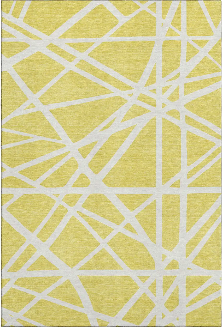 Yellow And Ivory Geometric Washable Area Rug With UV Protection Photo 4
