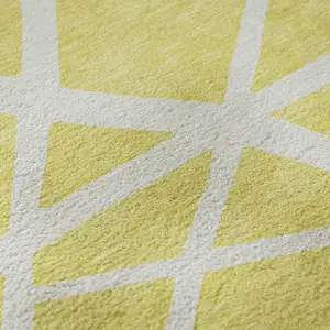 Photo of Yellow And Ivory Geometric Washable Area Rug With UV Protection