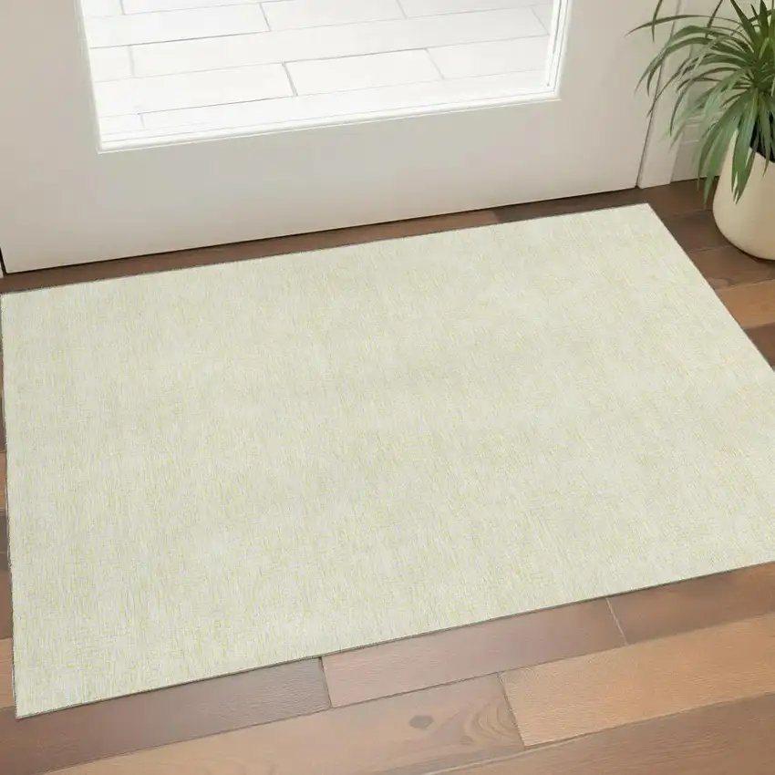 Yellow And Ivory Geometric Washable Area Rug With UV Protection Photo 1