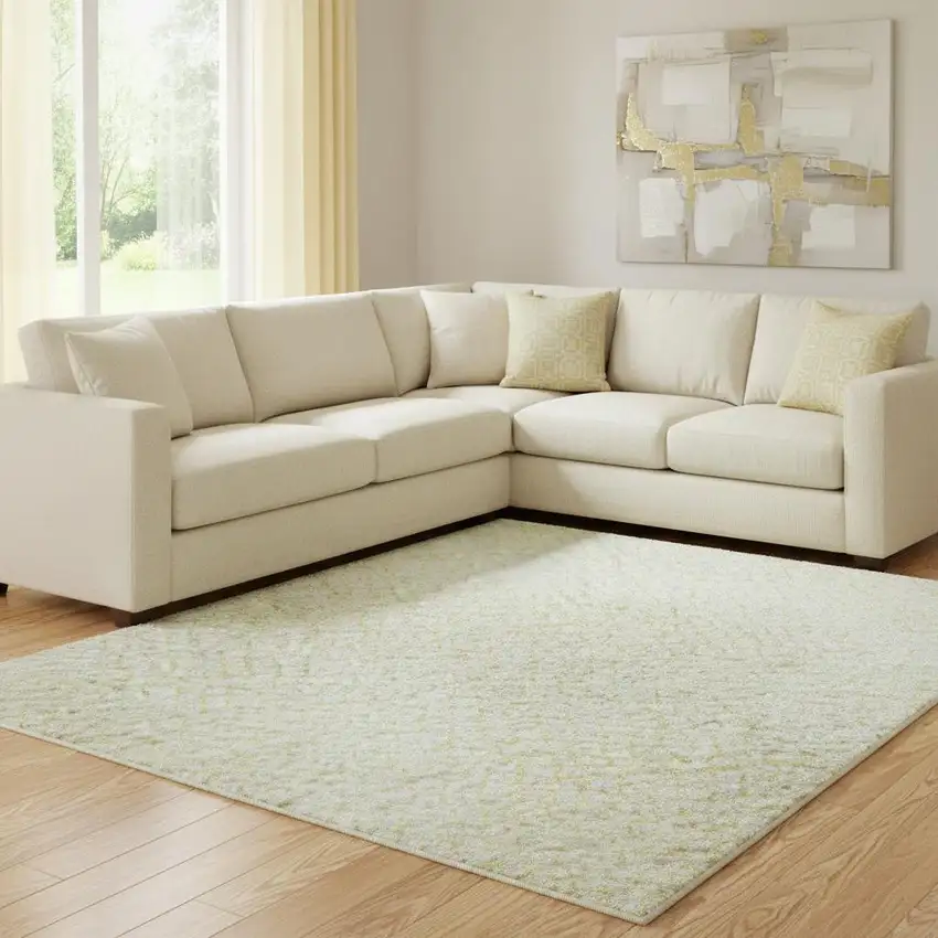 Yellow And Ivory Geometric Washable Area Rug With UV Protection Photo 2