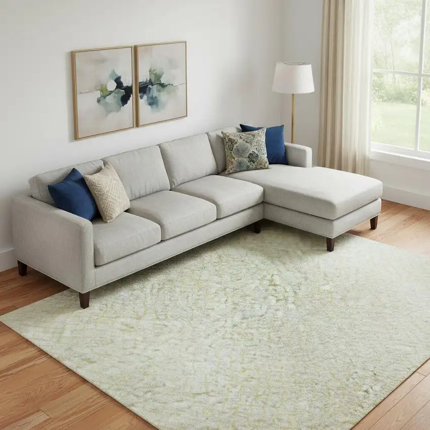 Yellow And Ivory Geometric Washable Area Rug With UV Protection Photo 2