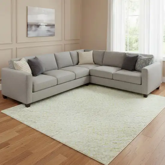 Yellow And Ivory Geometric Washable Area Rug With UV Protection Photo 2