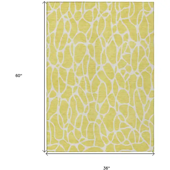 Yellow And Ivory Geometric Washable Indoor Outdoor Area Rug Photo 3