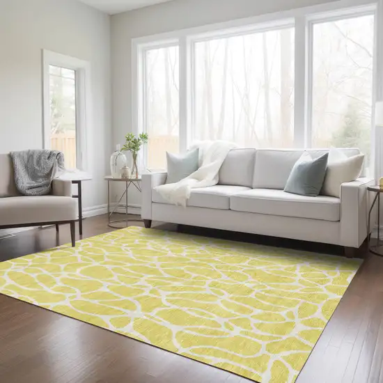 Yellow And Ivory Geometric Washable Indoor Outdoor Area Rug Photo 9