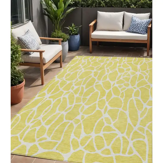 Yellow And Ivory Geometric Washable Indoor Outdoor Area Rug Photo 1