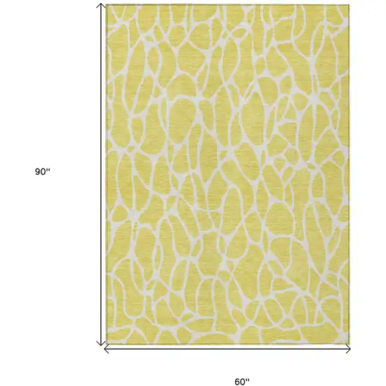 Yellow And Ivory Geometric Washable Indoor Outdoor Area Rug Photo 3