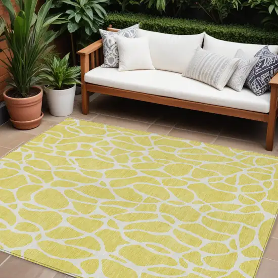 Yellow And Ivory Geometric Washable Indoor Outdoor Area Rug Photo 1