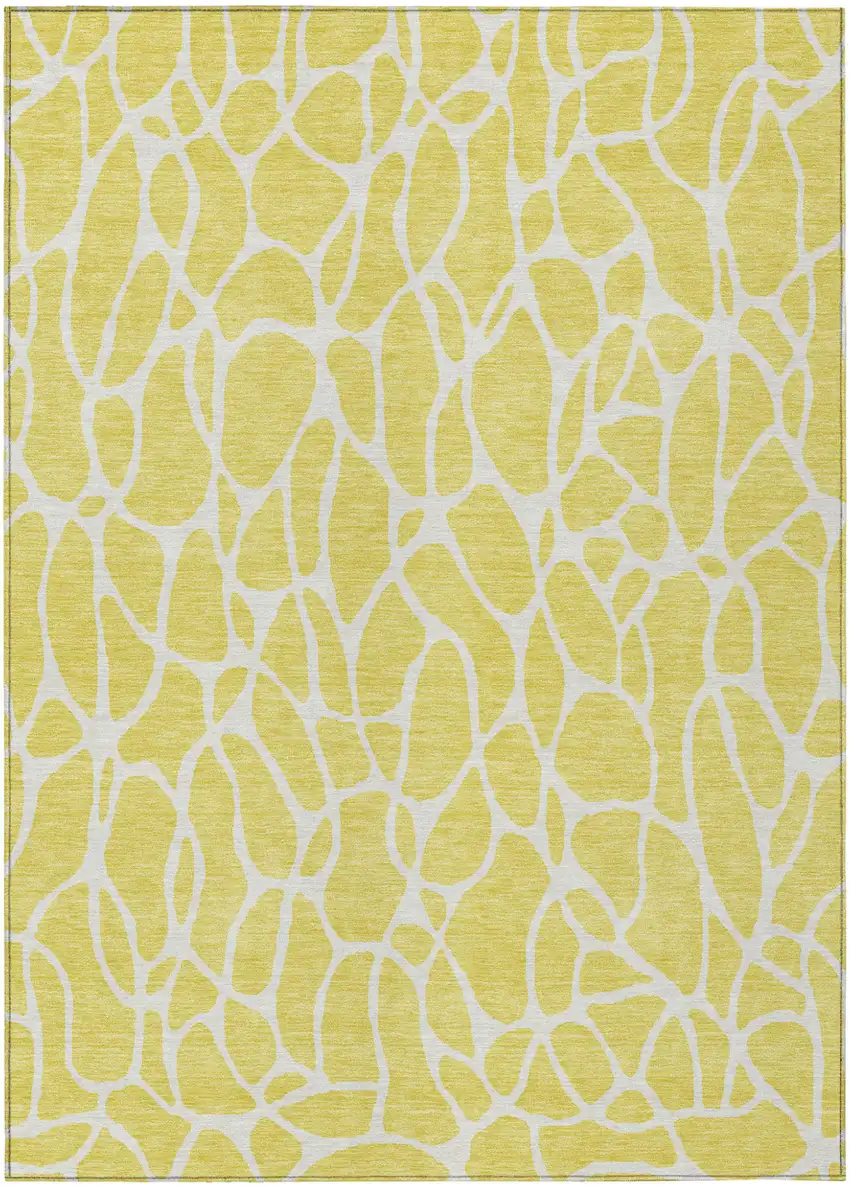 Yellow And Ivory Geometric Washable Indoor Outdoor Area Rug Photo 2